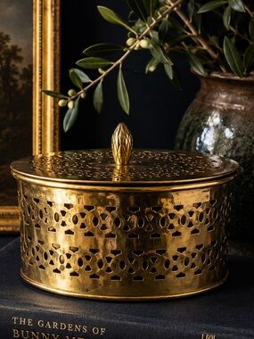 Vintage Pierced Brass Oval Lidded Trinket Box | Decorative Indian Brass Keepsake